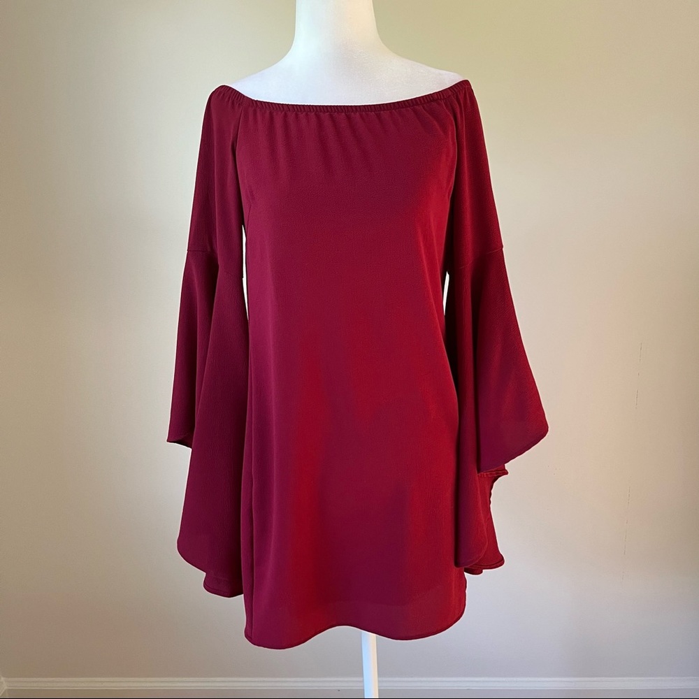 Vici Long-sleeve Off-Shoulder Mini Dress | Red | Size Small